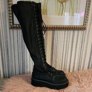 Demonia Emily 375 Thigh high Lace up Boots size 9